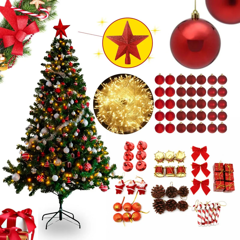 Arvore Natal 1,80m 500 Galhos Decorada Enfeitada Pinheiro Luxo Completa +80 Enfeites