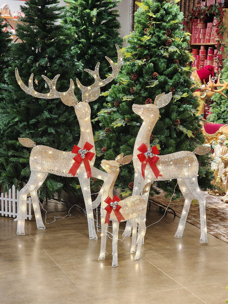 TRIO DE RENAS ARAMADA BRANCA COM CHAMPANHE WARM USO INTERNO E EXTERNO BIVOLT